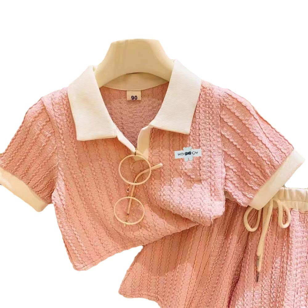 Summer Girls' Suit Shorts Polo Two-piece Set