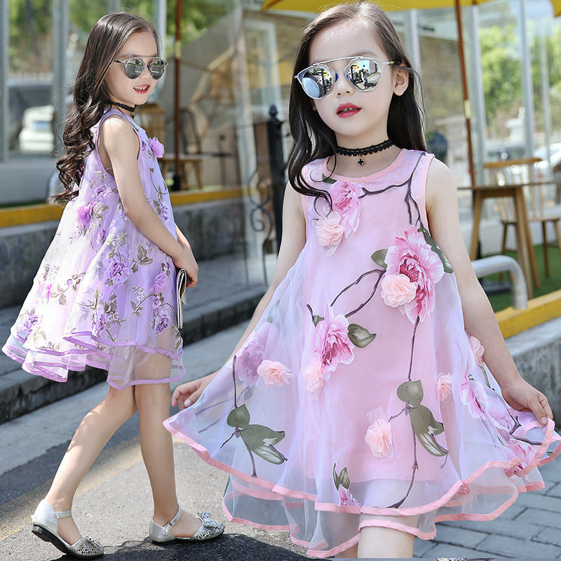 Girls Chiffon Dress Floral Sleeveless Polyester Fit Regular