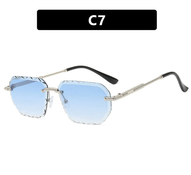 Frameless Square Metal Sunglasses for Women – Small Frame Trendy Eyewear