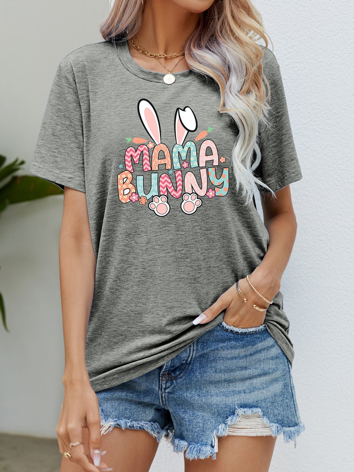 Summer Casual Round Neck Short Sleeves Printed T-shirt Top For Women