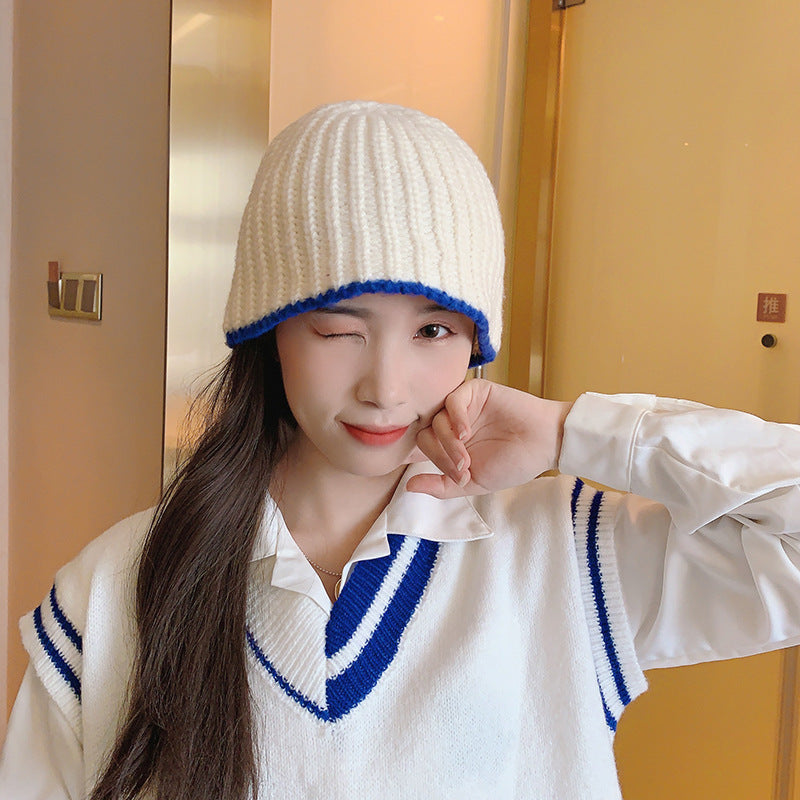 Solid Color Stitching Lace Knitted Woolen Cap
