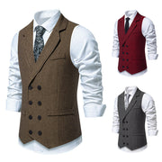 Men's Slim Fit Herringbone Tweed Suit Vest Double Breasted