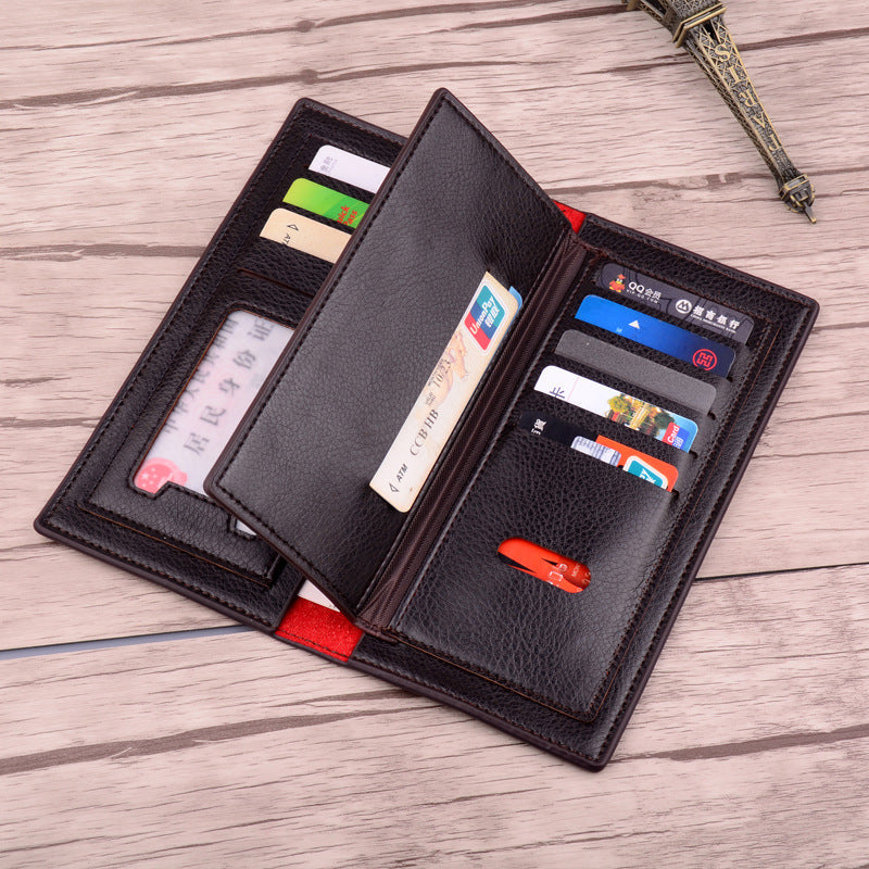 Men's Long PU Leather Wallet Lychee Pattern Business