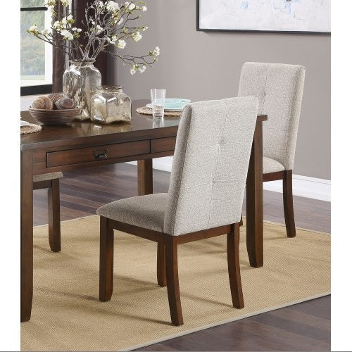 Set of 2 Chenille Upholstered Dining Chairs with Dark Cherry Wood Frame and Tufted Back