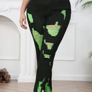 High Waist Contrast Color Skinny Jeans – Women’s Streetwear Denim Pencil Pants