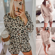 Womens Leopard Print Long Sleeve Pajama Set Imitation Cotton