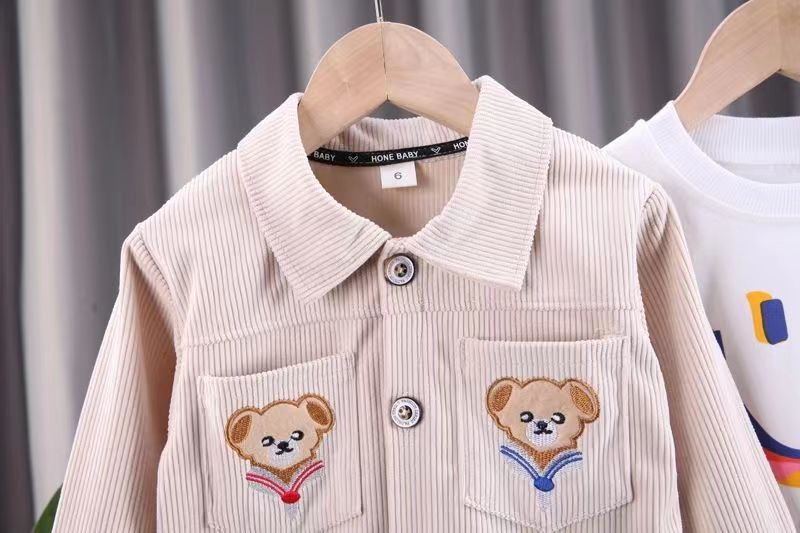Cotton Corduroy Three Piece Kids Suit For Special Occasions
