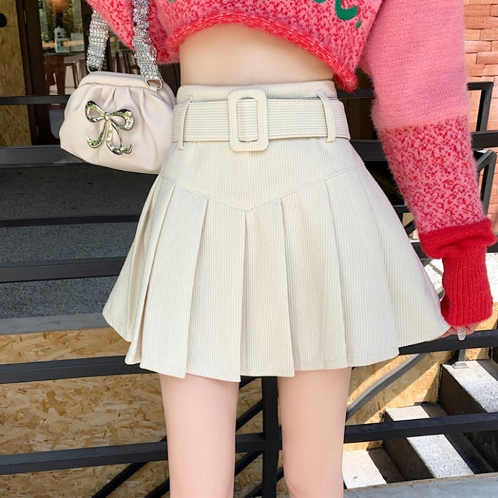 Corduroy Autumn A-Line Pleated Half Skirt for Women