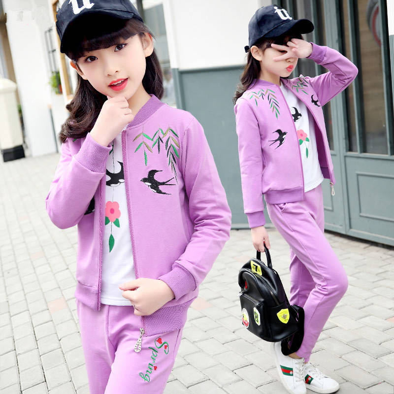 Girls Three Piece Polyester Suit Set Regular Fit For School
