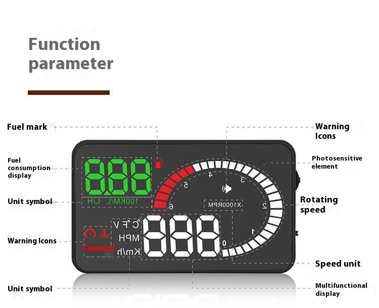 Car HUD Head-Up Display – Fuel, Speed & Voltage Projector
