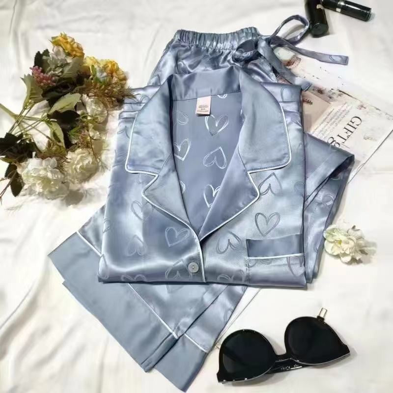 Women's Fashion Jacquard Plaid Ice Silk Home Wear Suit