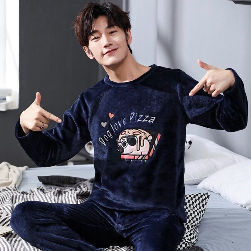 Autumn And Winter Men's Pajamas Coral Fleece Thickened Warm