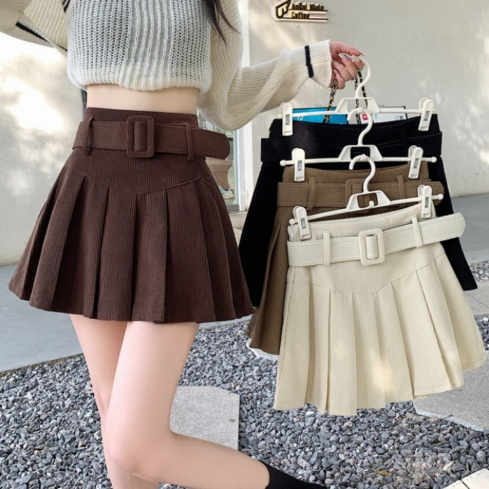Corduroy Autumn A-Line Pleated Half Skirt for Women