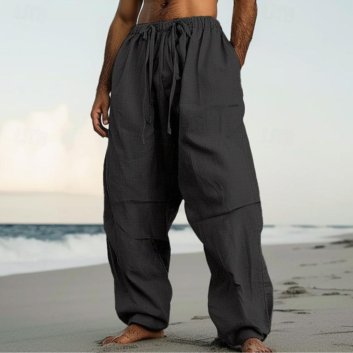 Men’s Beach Straight-Leg Pants – Plain Color Comfortable Daily Wear