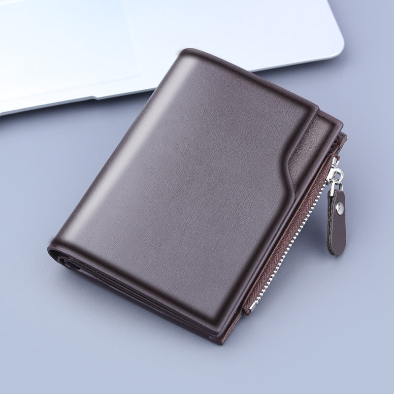 Men's PU Three Fold Wallet Slim Card Slots Solid Color