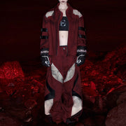 Unisex Red Dirty Dyed Short Denim Coat Colorblock Style