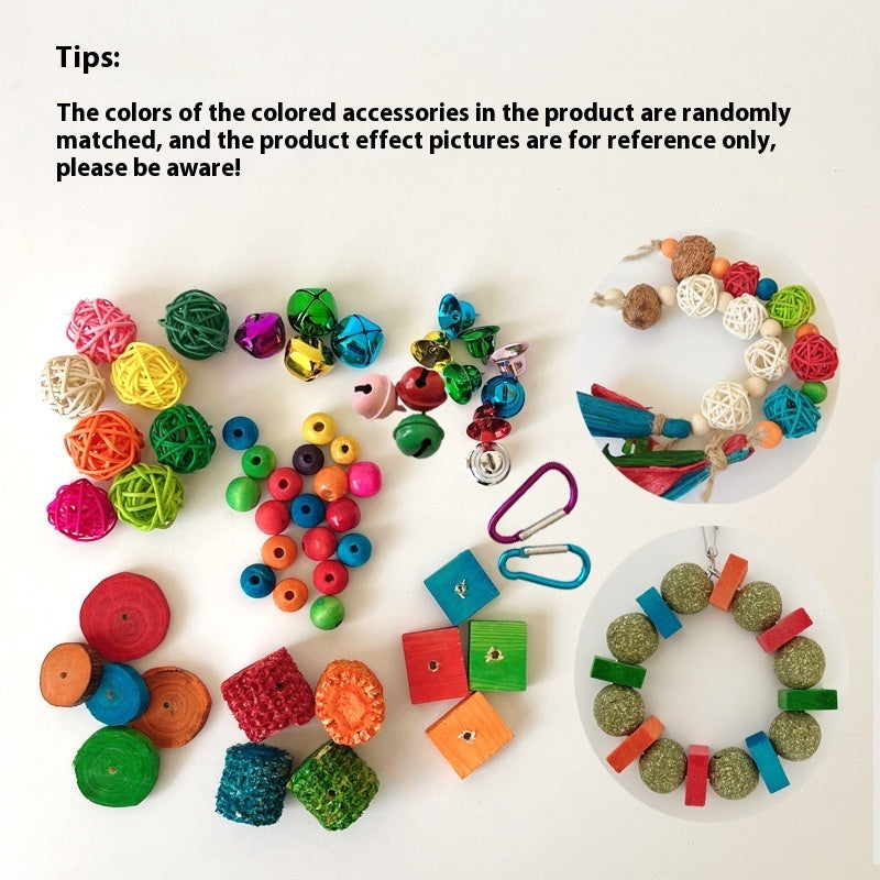 Parrot Natural Material Chewing Toy – Colorful String Combination for Stress Relief and Boredom Reduction