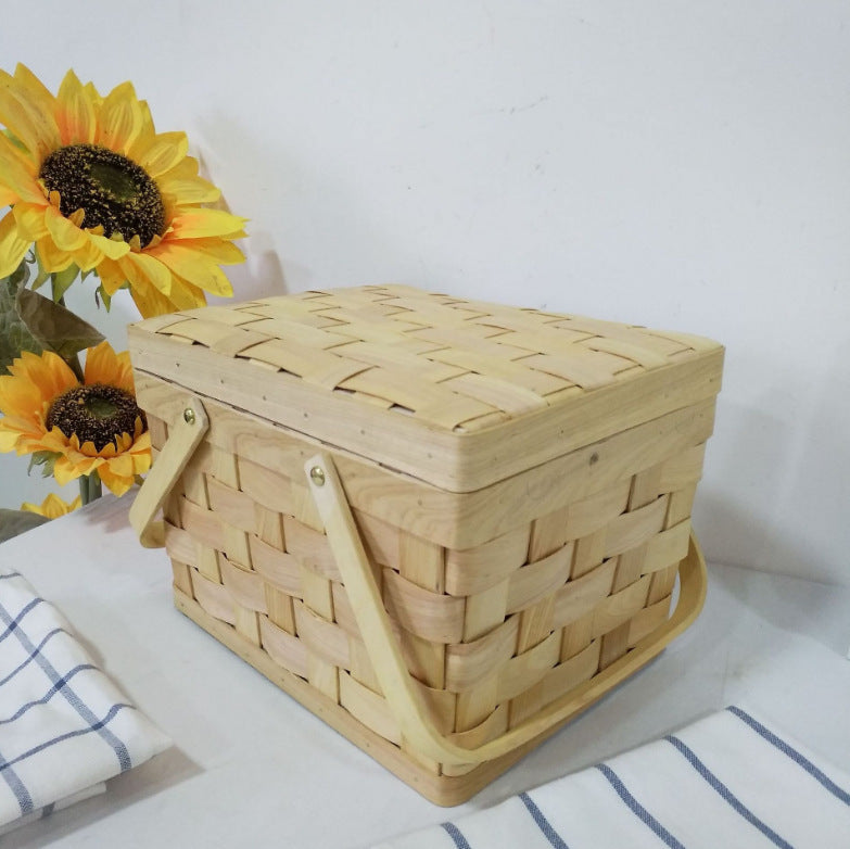 1pc Wood Weaving Picnic  Portable Fruit Holder Home Storage Basket