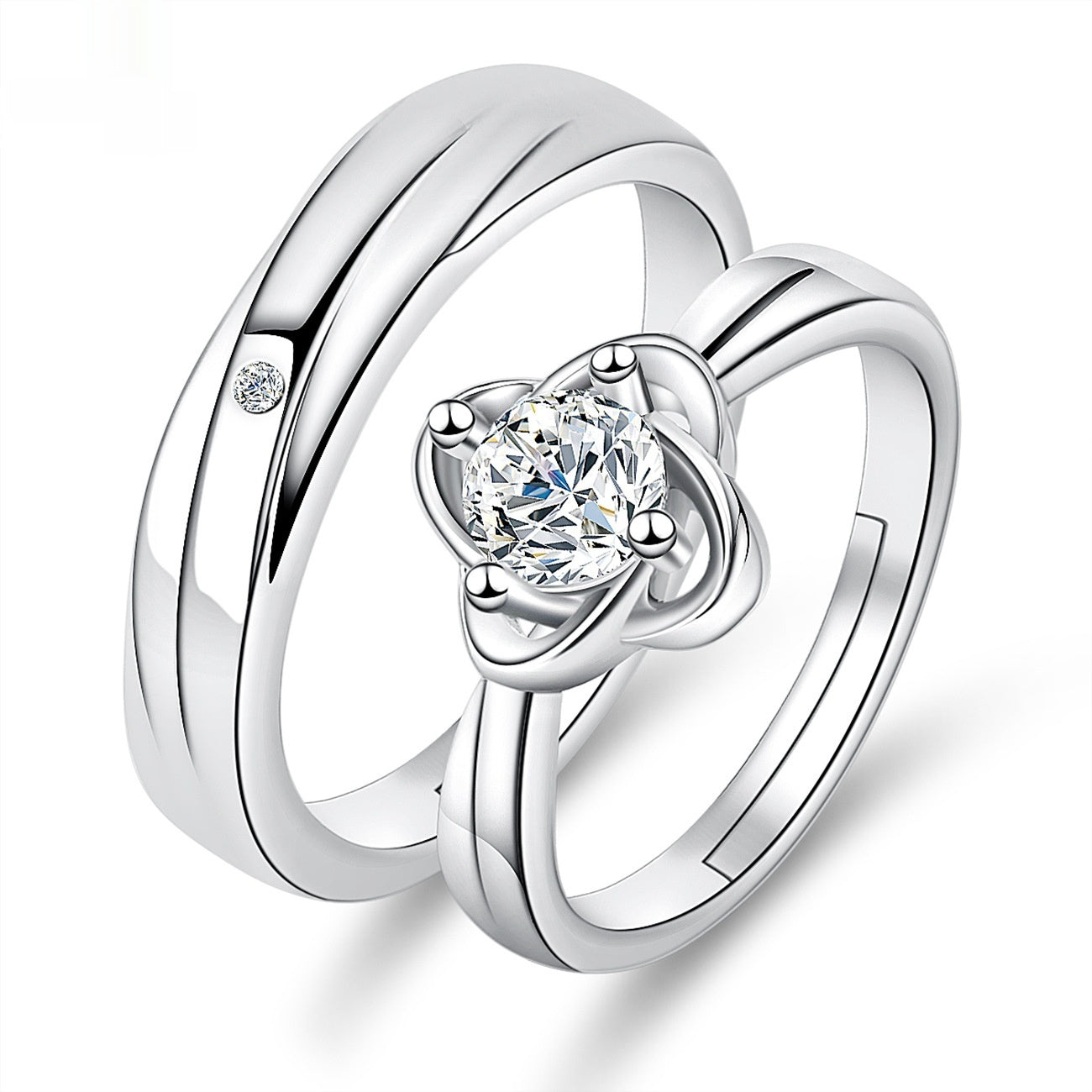 Elegant Crown-Shaped Moissanite Electroplated Copper Couple Rings Set