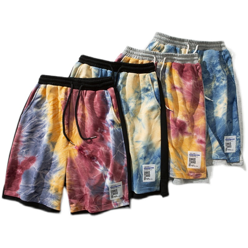 Men's Tie-Dye Drawstring Relaxed Fit Cotton Shorts Summer
