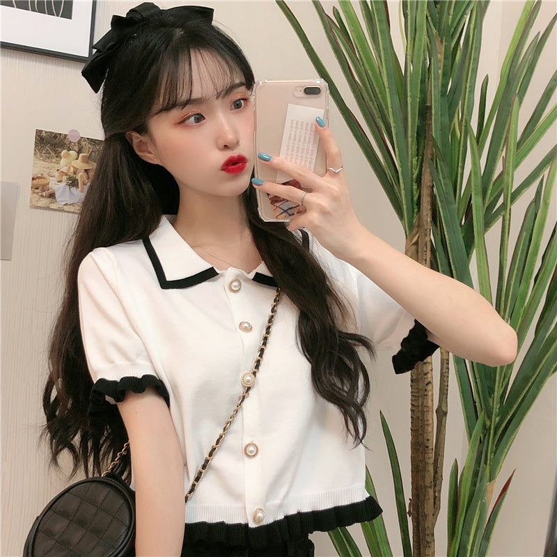 Summer Clothes Knitted Doll Collar Crop Top