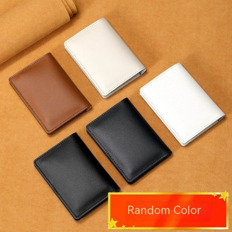 Slim Solid Ultra Thin Cowhide Leather Card Holder Unisex