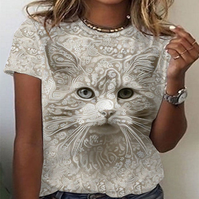 Women's Printed Short Sleeve Polyester Loose Fit Tee
