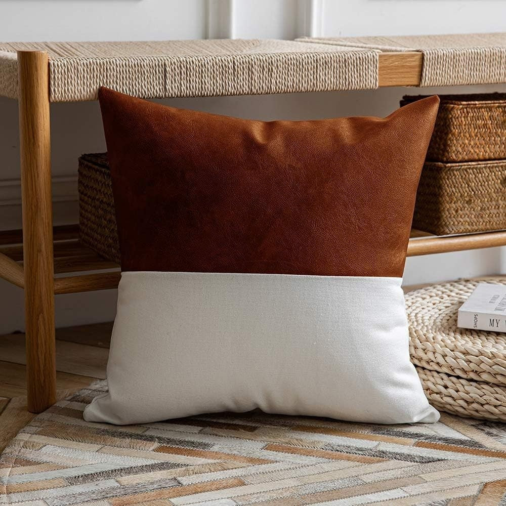 PU Stitching Cotton Canvas Double Stitching Leather Sofa Cushion Cover