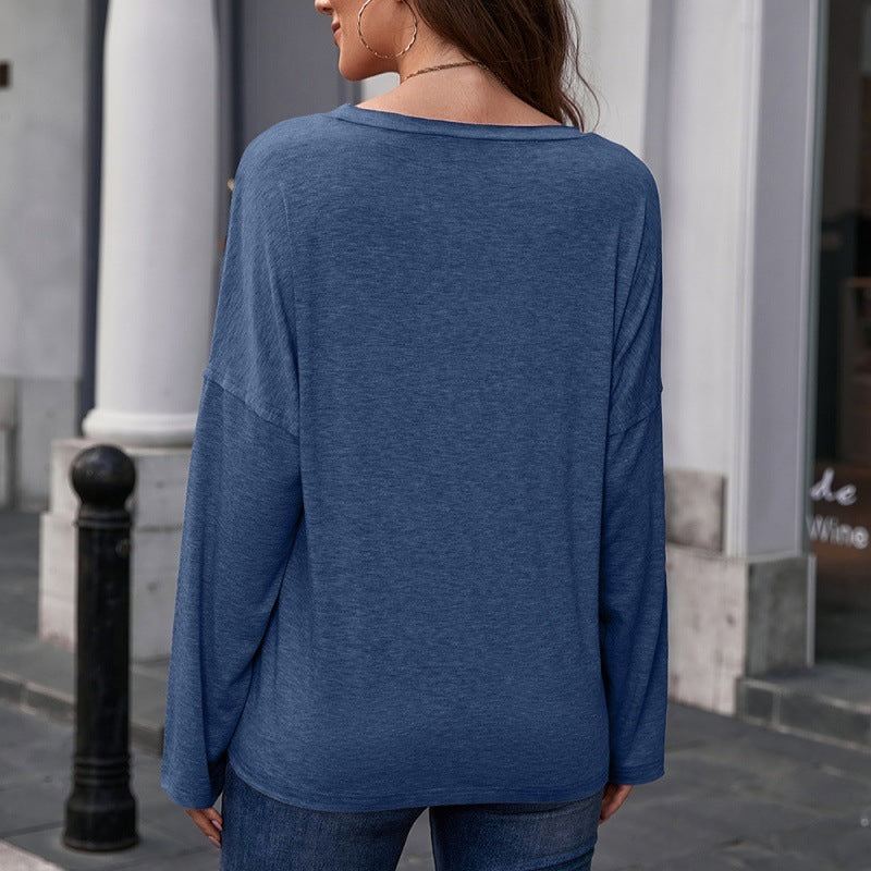 Printed Round Neck Long Sleeve Pullover Loose Casual Bottoming T-Shirt Top Women