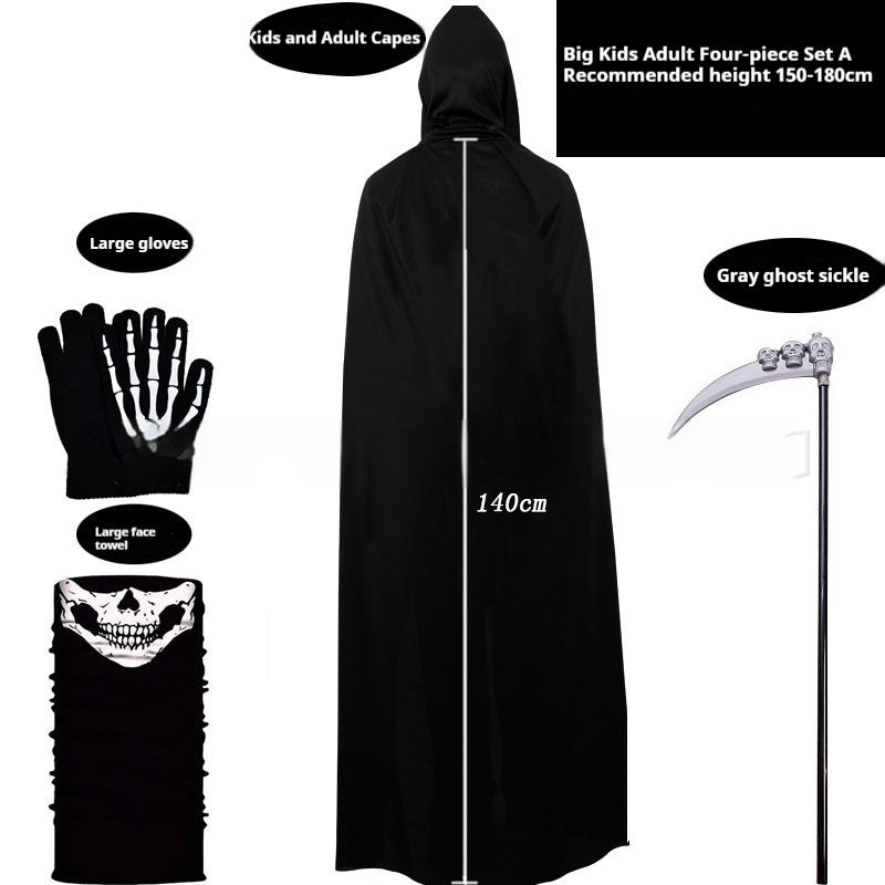Kids Black Cloak Costume – Halloween Party Wizard Robe Outfit