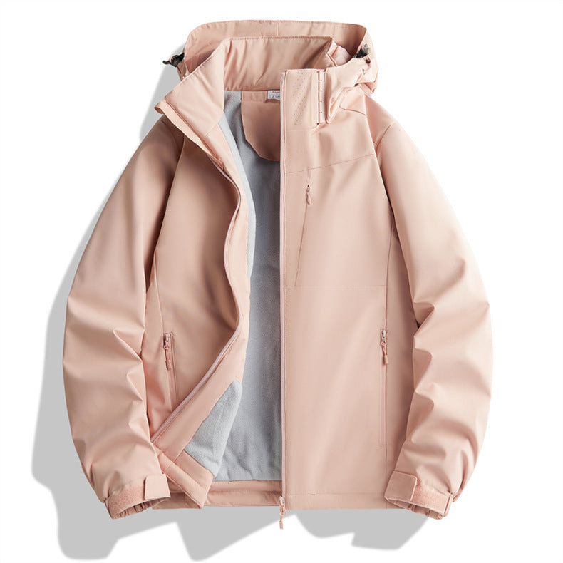 Couple Windproof Single-Layer Jacket & Fleece-Lined Padded Overalls Set
