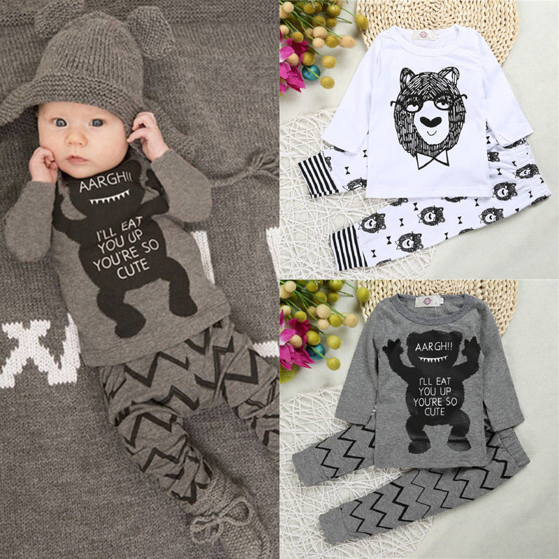 Baby 2-Piece Cotton Outfit – Printed Long Sleeve Top & Pants