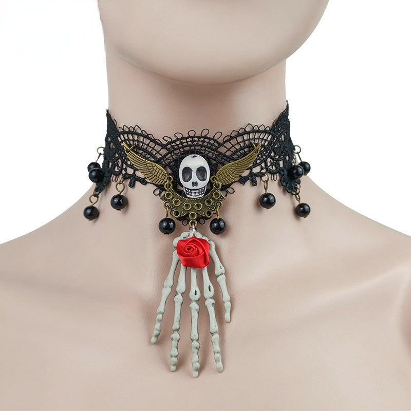 Gothic Jewelry Red Bat Halloween Necklace Lace Choker Necklace For Women Nightmare Before Christmas Black Layered Necklace