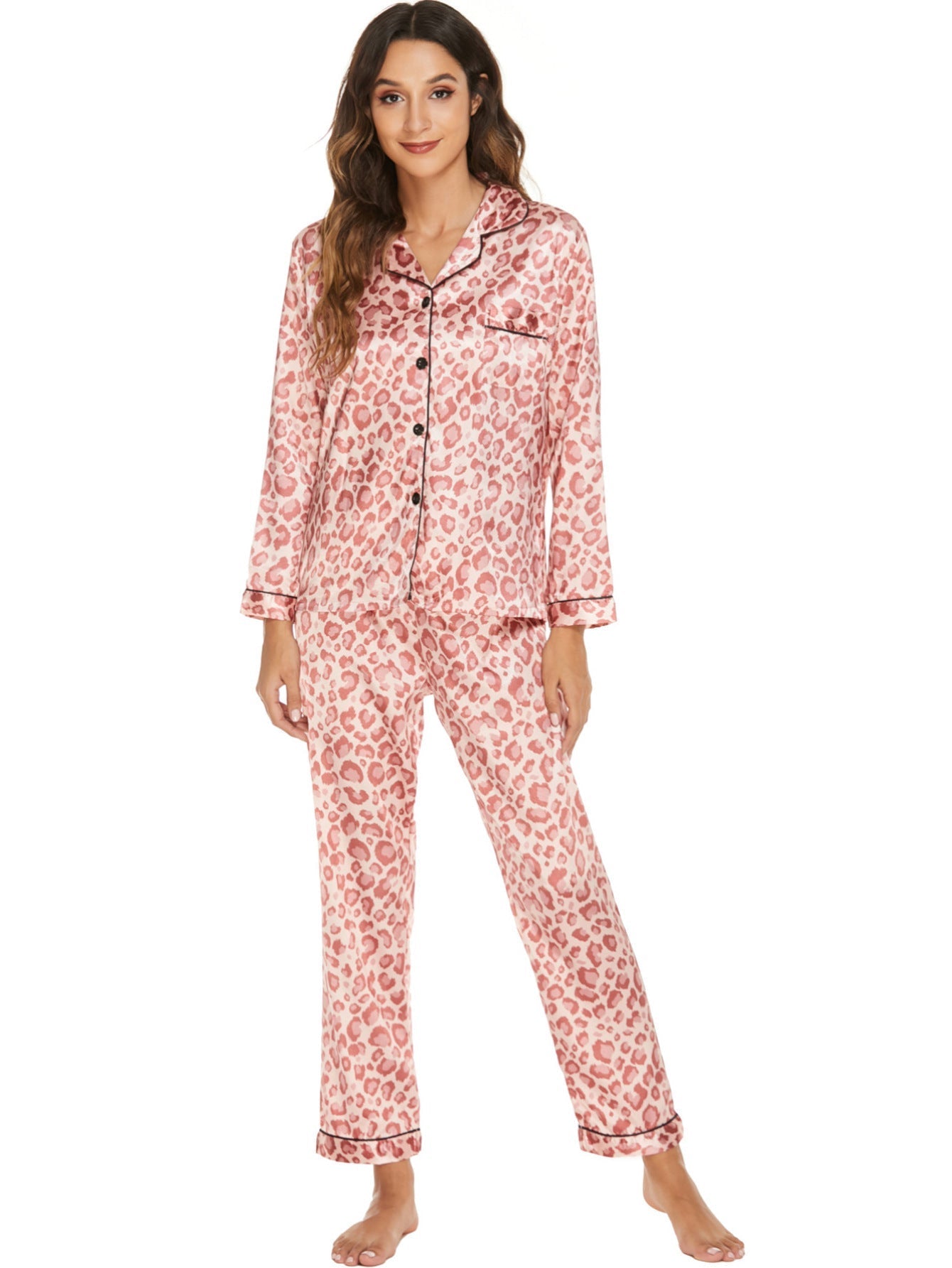 Women's Print Pajama Set Silk Look Polyester Long Sleeve
