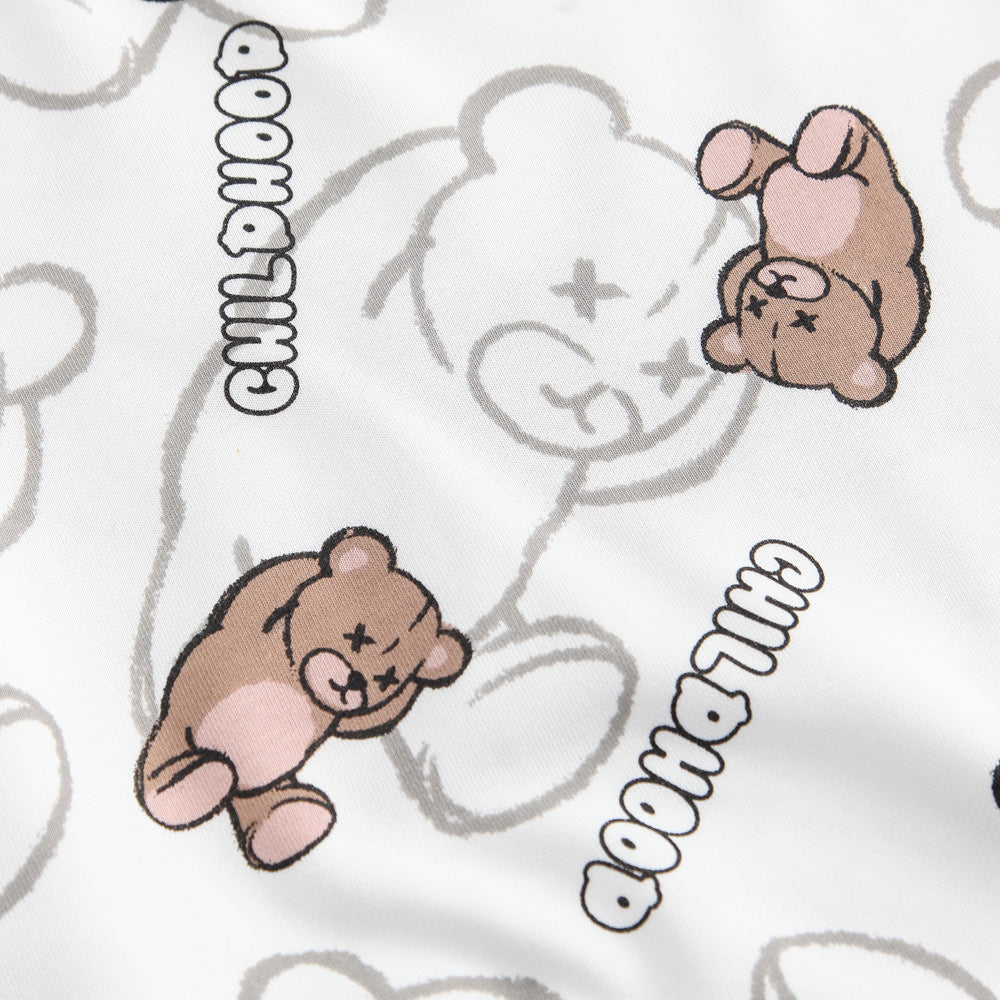 Cartoon Bear Full Print Hooded Sweater Men Lazy Trend Pullover Street Loose