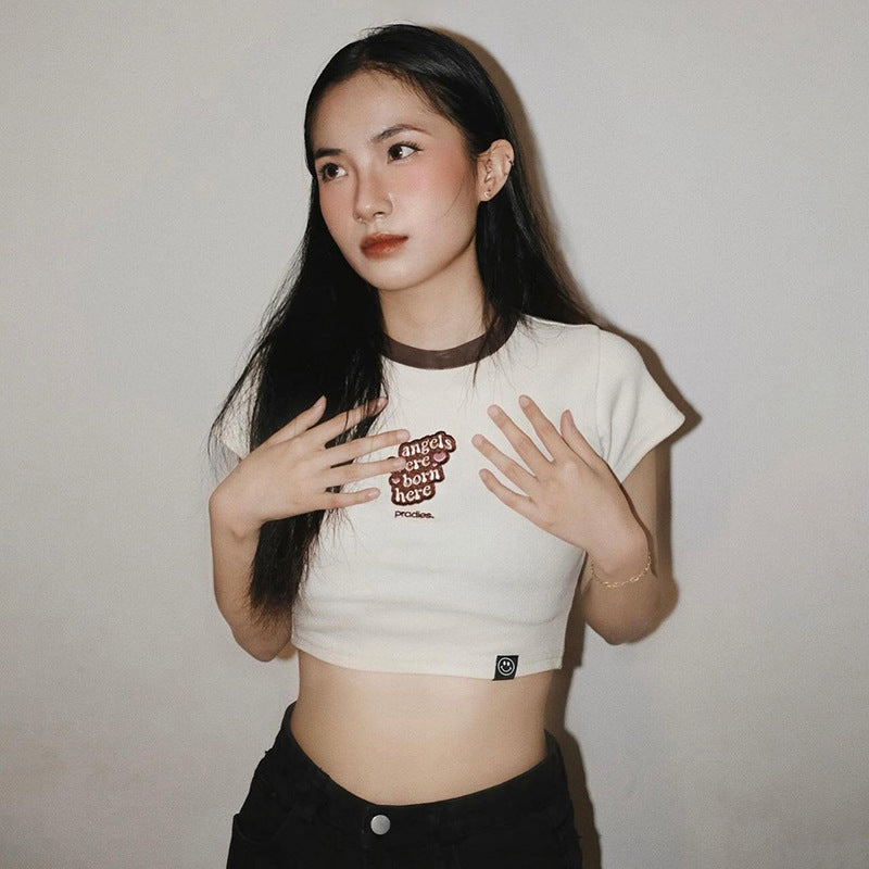 Fashion Letter Crew Neck Short-sleeved T-shirt For Women