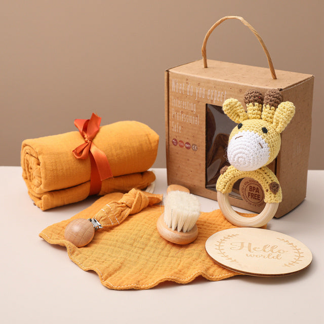Unisex Baby Soft Cotton Swaddle Wrap And Bath Toy Set