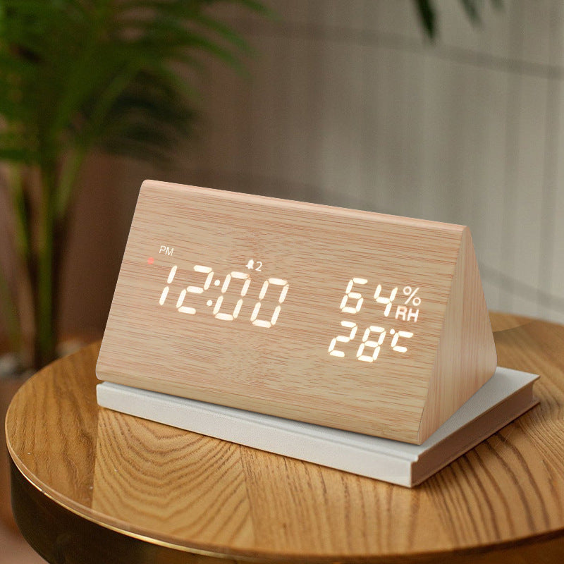 Intelligent Radio Control Clock LED Wood Electronic Digital Temperature And Humidity