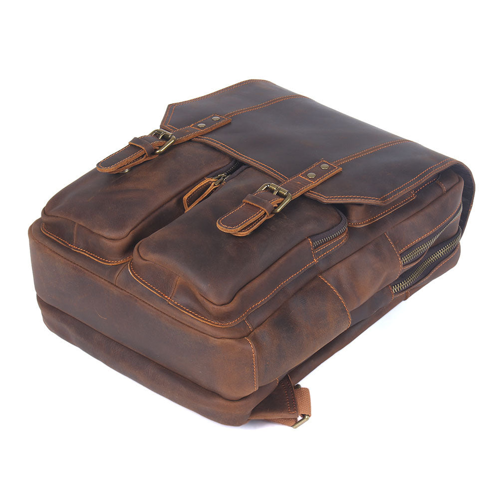 Unisex Vintage Leather Backpack Crazy Horse Style XL