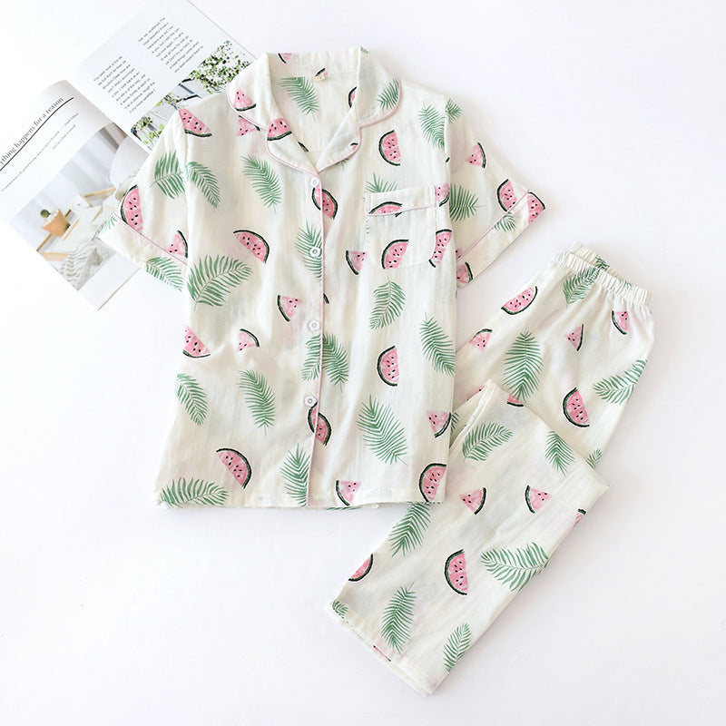 Pure Cotton Short Sleeved Pants, Gauze Home Clothing Set