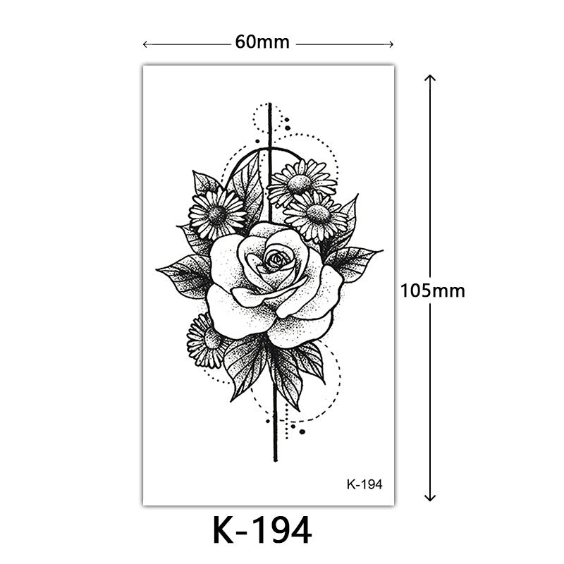 Tattoo Stickers – English Letters, Flowers, Butterfly Sketch Lines, Waterproof Temporary Tattoo