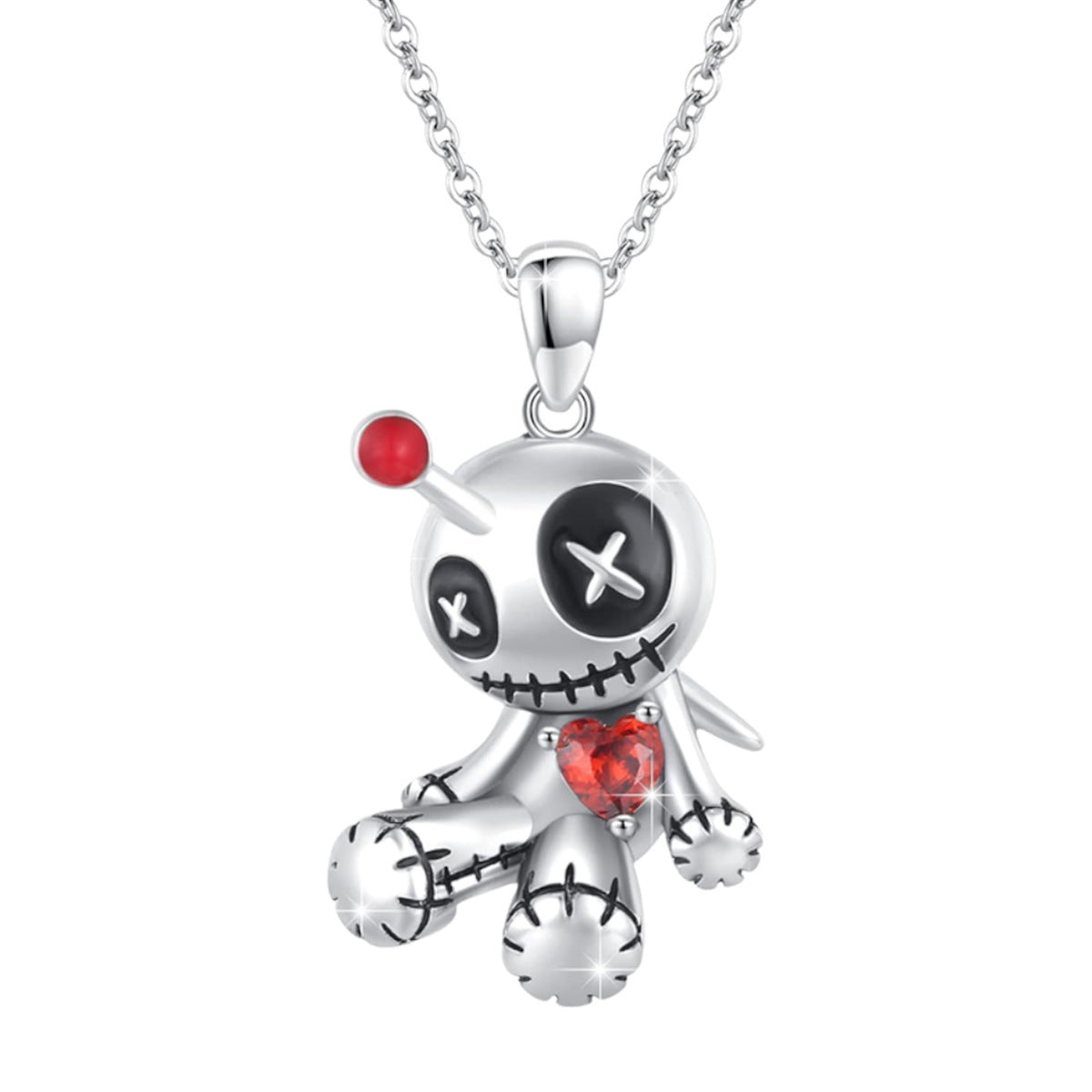 Halloween Voodoo Doll Necklace – Cartoon Red Heart Clavicle Pendant Jewelry Accessory