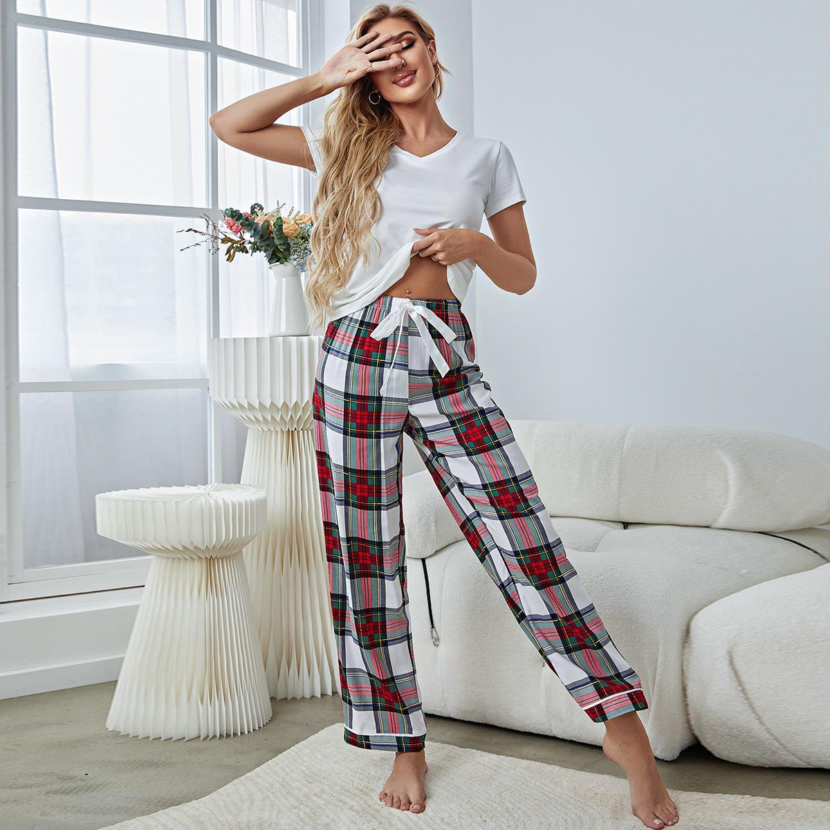 Women's Viscose Short Sleeve Trousers Homewear Relaxed Fit