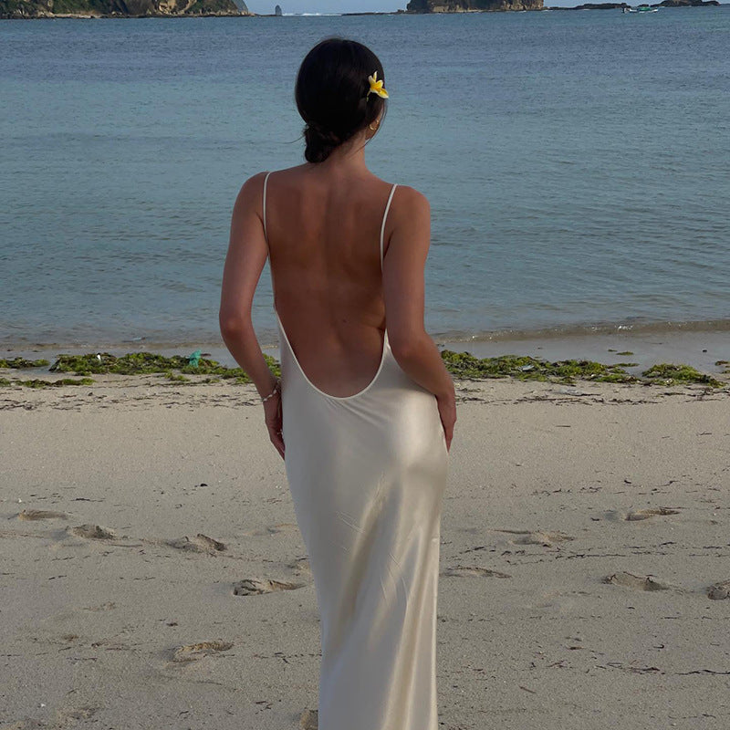 Women's Casual Backless Satin Dress With Temperament