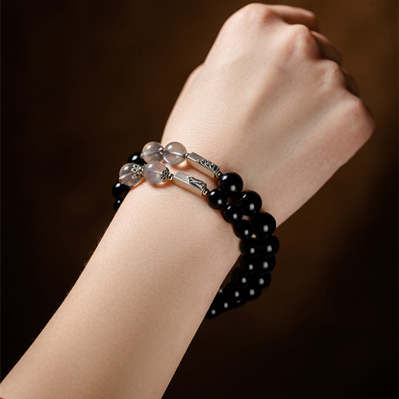 Obsidian Buddha Beads Couple Bracelet DIY
