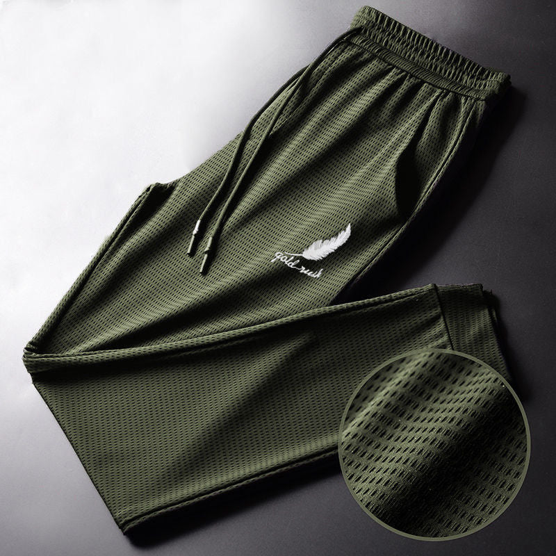 Men’s Slim Fit Mesh Ice Silk Pants – Ankle-Tied Casual Trousers