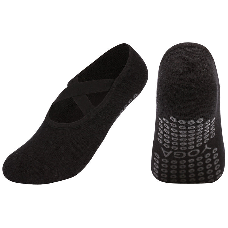Non-slip Glue Women's Antibacterial Cotton Cross Strap Yoga Socks