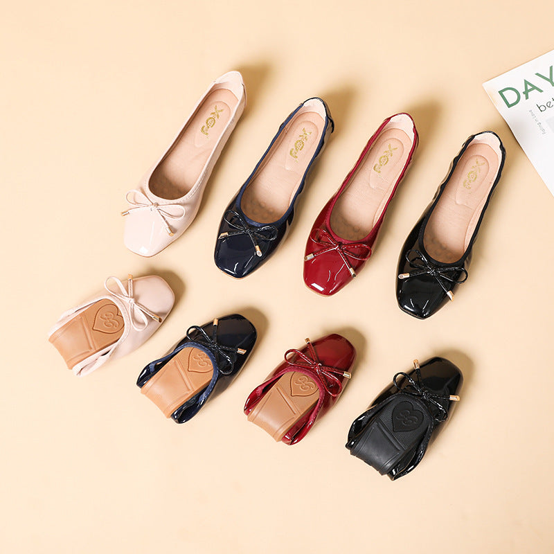 Women's Square Toe PU Slip On Flat Shoes Regular Fit