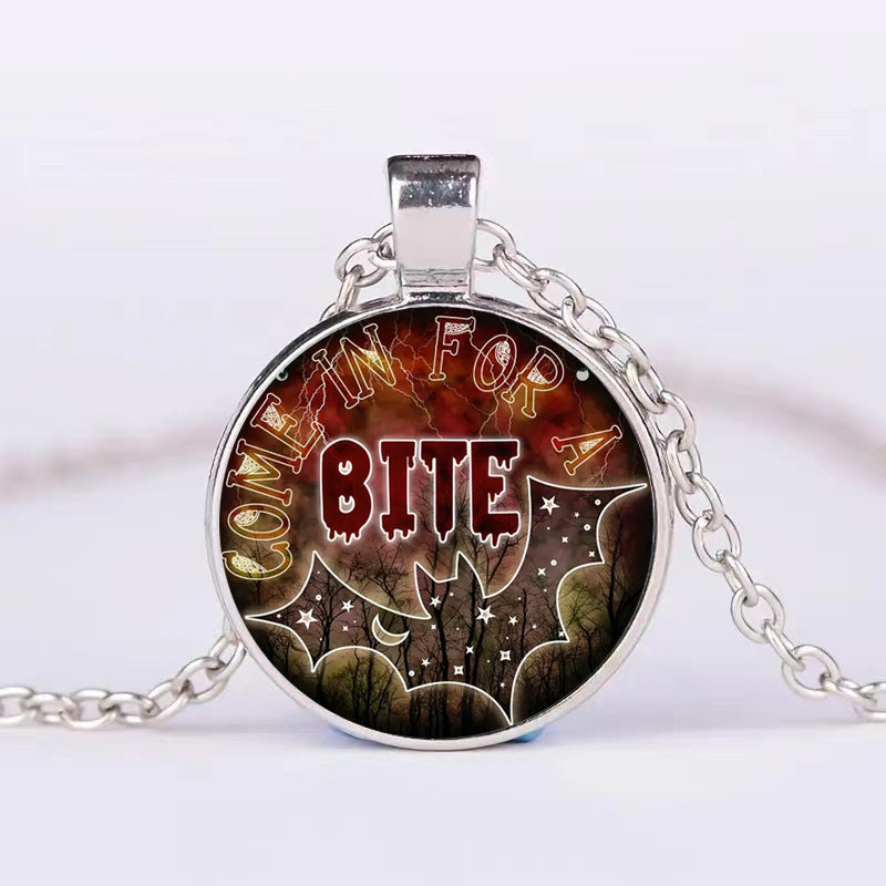 Halloween Pumpkin Ghost Bat Necklace – Round Clavicle Pendant Jewelry for Men and Women