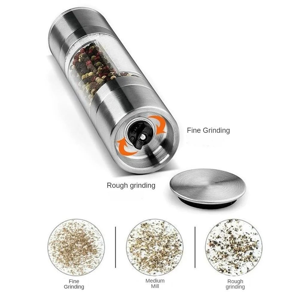 2-in-1 Manual Salt and Pepper Grinder – Stainless Steel Spice Mill with Adjustable Ceramic Grinding